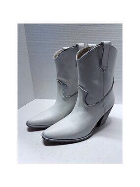 Golo White Leather Western Cowboy Boots Silver Trim Pointed Toe Portugal Size 9